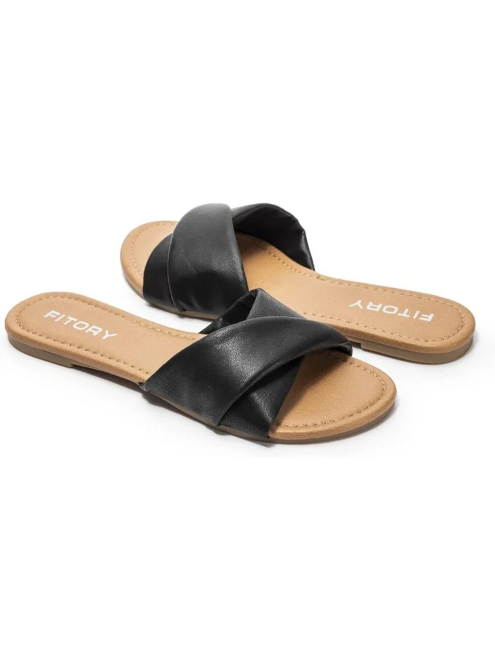 Women's Black Flat Sandals Fashion Slides With Soft Leather Slippers for Summer